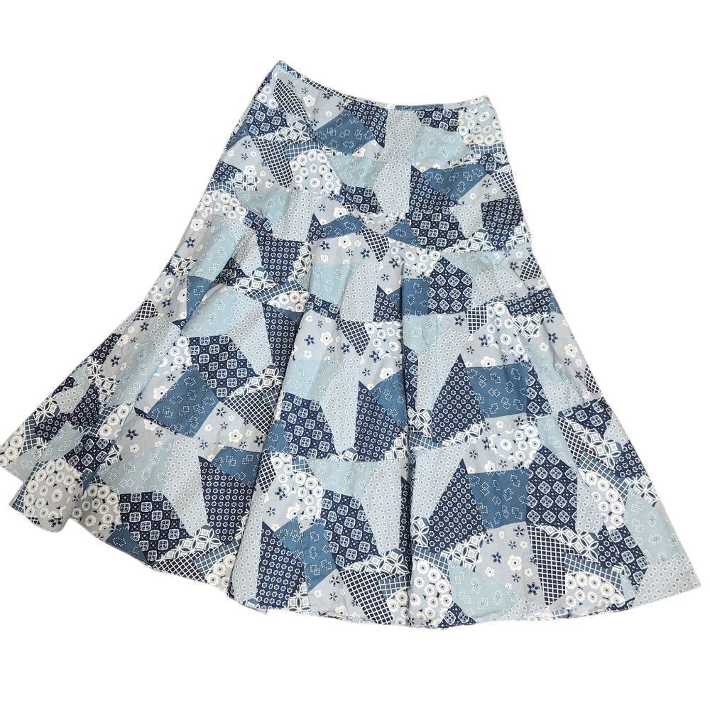 Chadwicks Full Skirt Size 16 Blue Patchwork Long Flowy Modest 33 in Waist